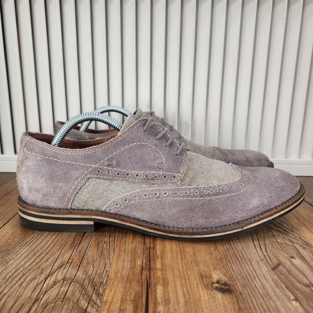 Joseph Abboud Hewitt Mens 10 Grey Suede Wingtip Brogue Derby Oxford Dress Shoes